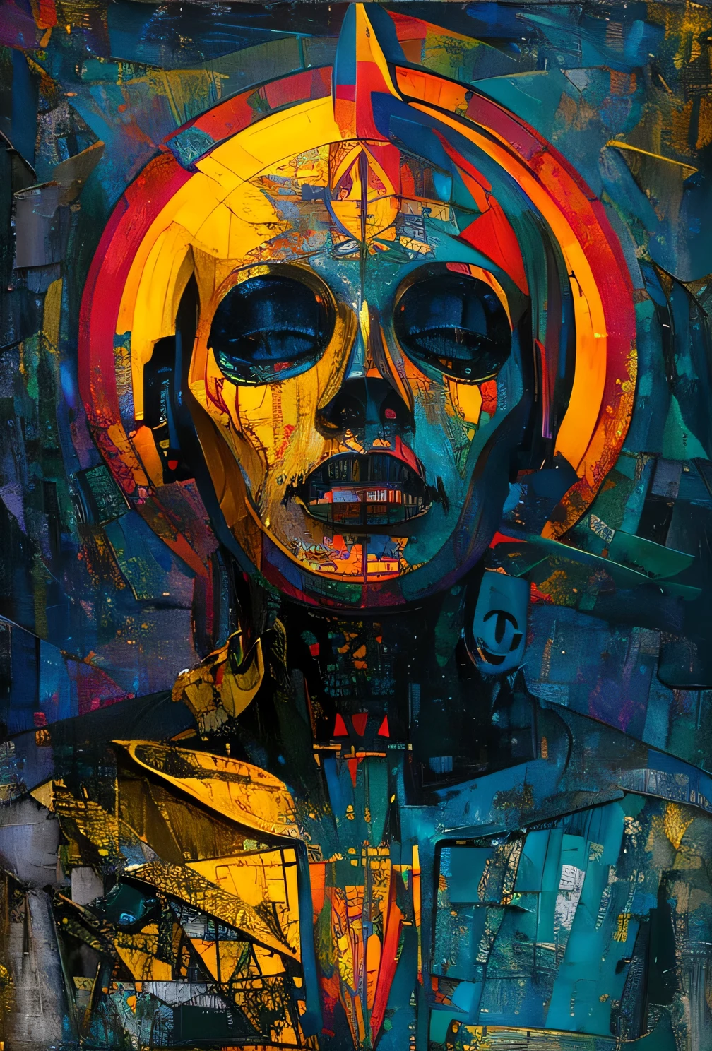 GoldenScale : hammerheadshark GlitchArt : abstract, vibrant, animated : solitary melancholic atmosphere --v 5 --stylize 1000