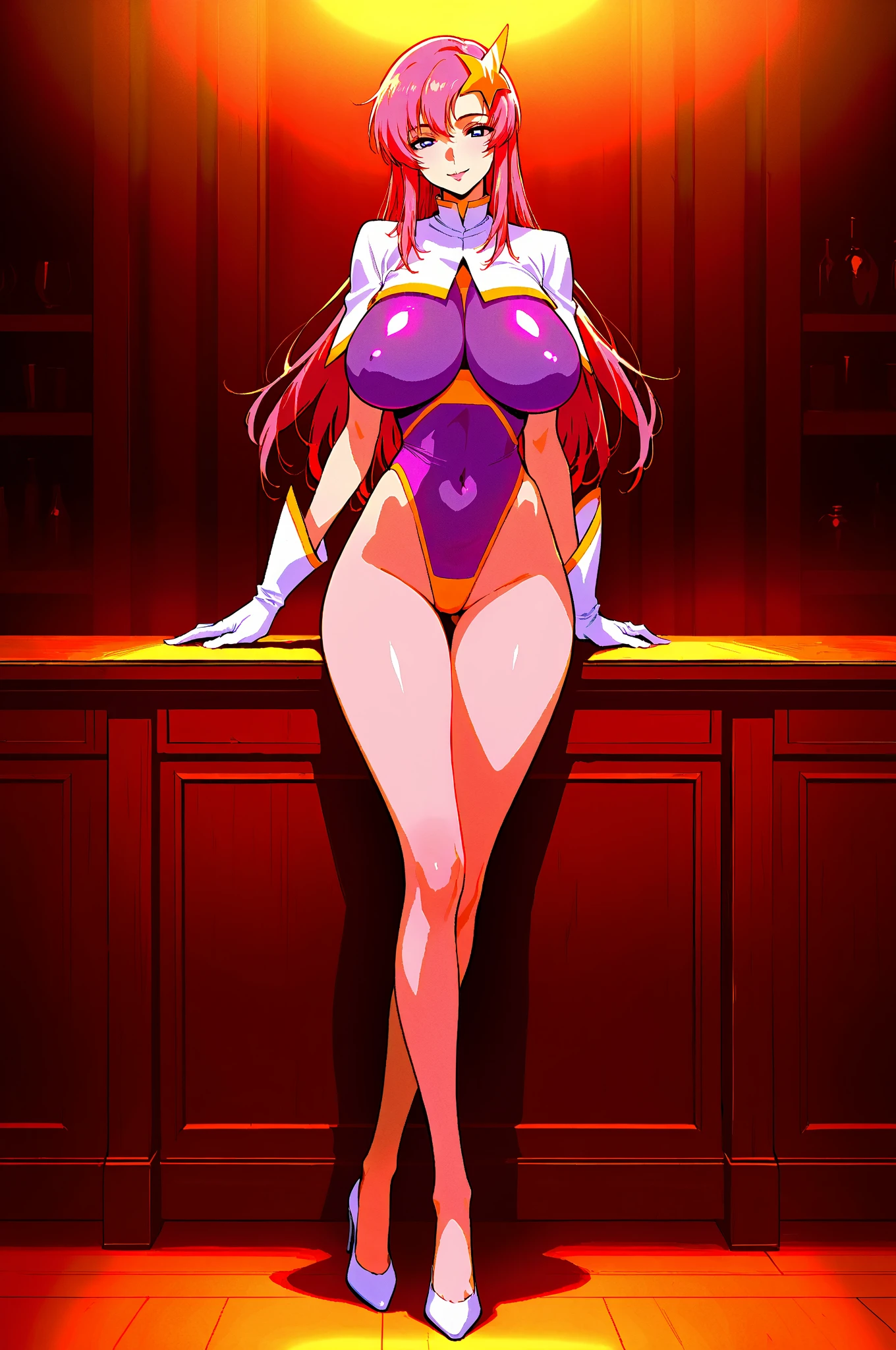 (best quality:1.1), (masterpiece:1.5), detailed (Face and eyes), cozy, (fullbody:1.5), movie still, , upper body, depth of field, anime coloring, , 1girl, solo, ange_synduality_noir, (Red hair), Blue eyes, (Long Straight Red Hair:2.0), hair ornament, Big Breasts, (sexy slit cheongsam), smile close your mouth, out door