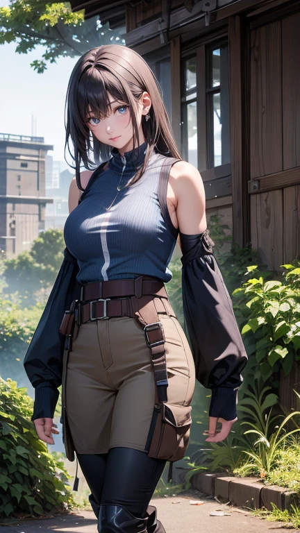 Black Hair, Surrealism, 8k, Super detailed, High resolution ,Beautiful woman、Cowboy Shot、from the front、Landmine fashion