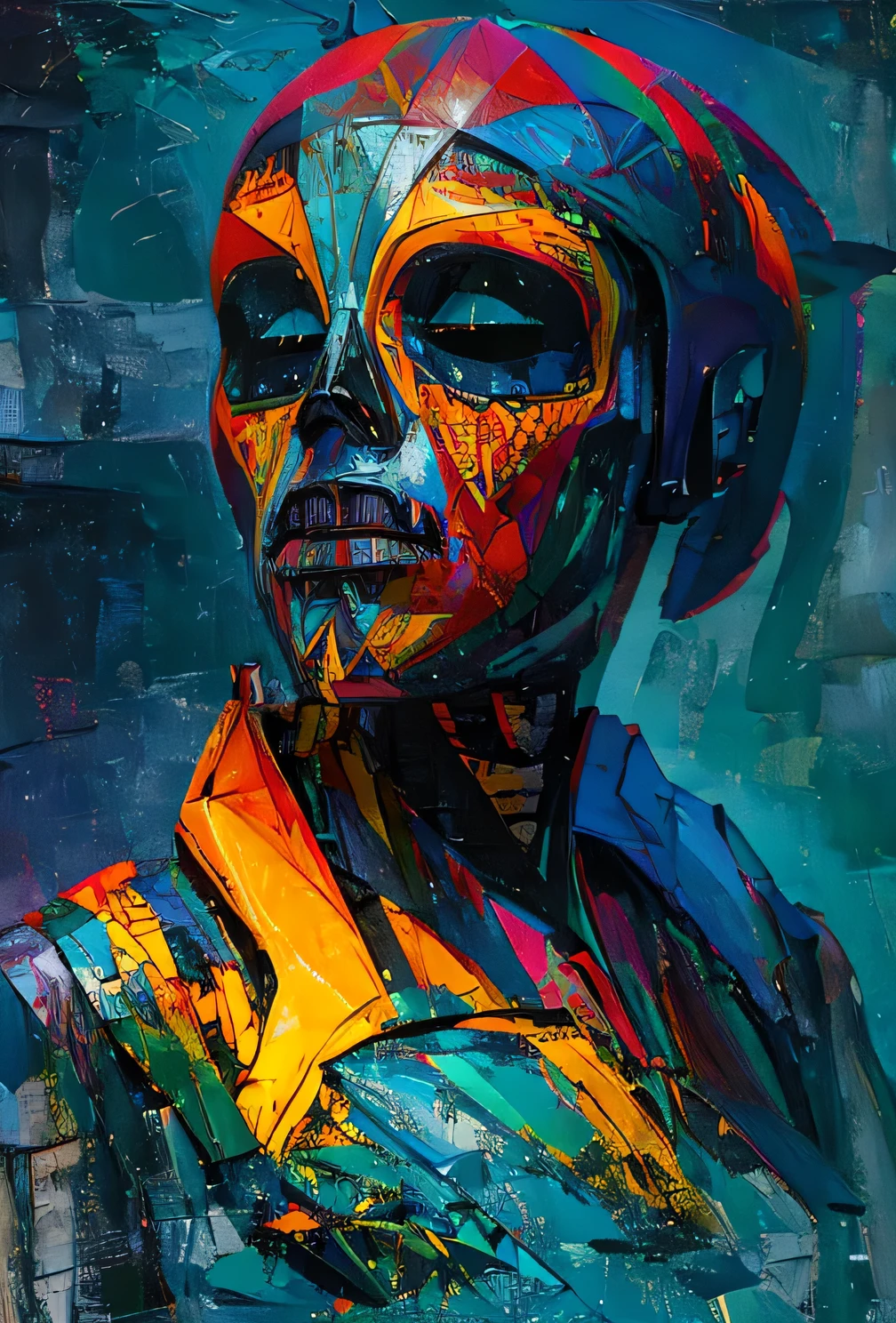 GreenScale : hammerheadshark GlitchArt : abstract, vibrant, animated : solitary melancholic atmosphere --v 5 --stylize 1000