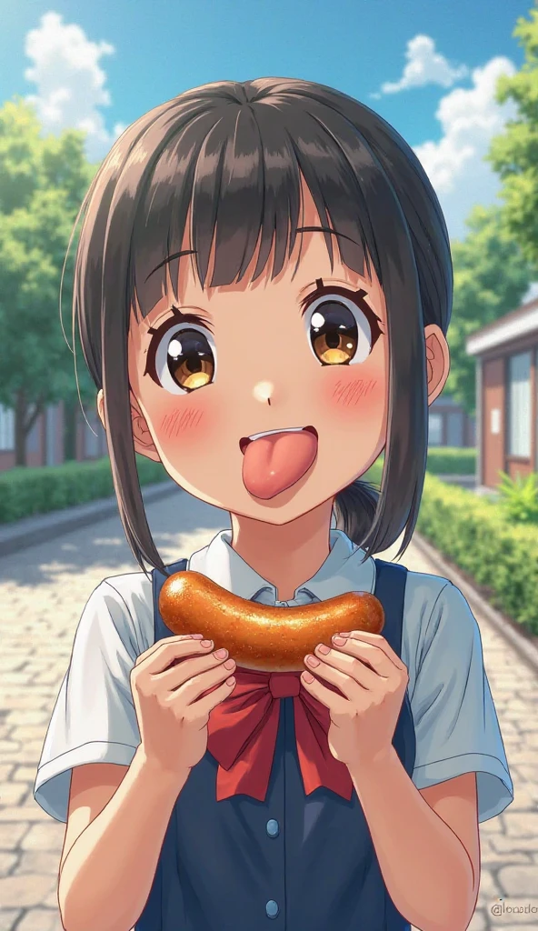 (handjob),side view,eye-level shot,face focus,open mouth,tongue out,cum on tongue,Licking sausages,(1girl,Beautiful old girl),((Slender,Small breasts,Baby Face,Small face,)),looking at viewer,Black Hair,bangs,two side up,Gray Eyes,Drooping eyes,slit pupils,narrow eyes,,shirt,Checked tie,Checked Skirt,Beautiful and detailed anime art,Mischievous smile,Dimly lit room,Simple Background,Gray background,Low lighting