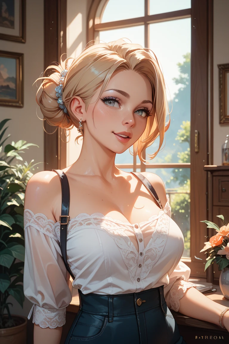 Highest quality、masterpiece、Ultra-high resolution、Chest is sideways、A 23-year-old Caucasian woman of unparalleled beauty.、blue eyes、Platinum Blonde、Iの髪はウェーブしています、I set my hair with a ribbon、A slim yet well-proportioned model figure、The sun shines from above、Photorealistic images、8K quality、I don'I don't want my head to disappear from the screen..、Wear accessories on your wrist、necklace、Earrings、Wearing a belly jacket、Wear a tight skirt、Wearing high heels、I'On the rooftop of a 200m high-rise building, her skirt and hair are blowing in the wind.、smile、My heart is pounding、Lean on the railing