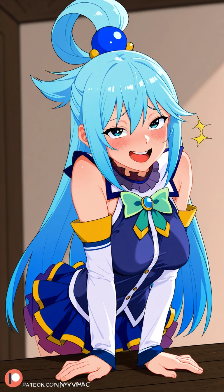 score_9, me!me!me!, 1girl, solo, long hair, purple thighhighs, pink dress, blue hair, elbow gloves, purple eyes, very long hair, cleavage, medium breasts, saliva, smug, indoors, sitting, striped panties <lora:me!me!me!-PonyXL:0.7>