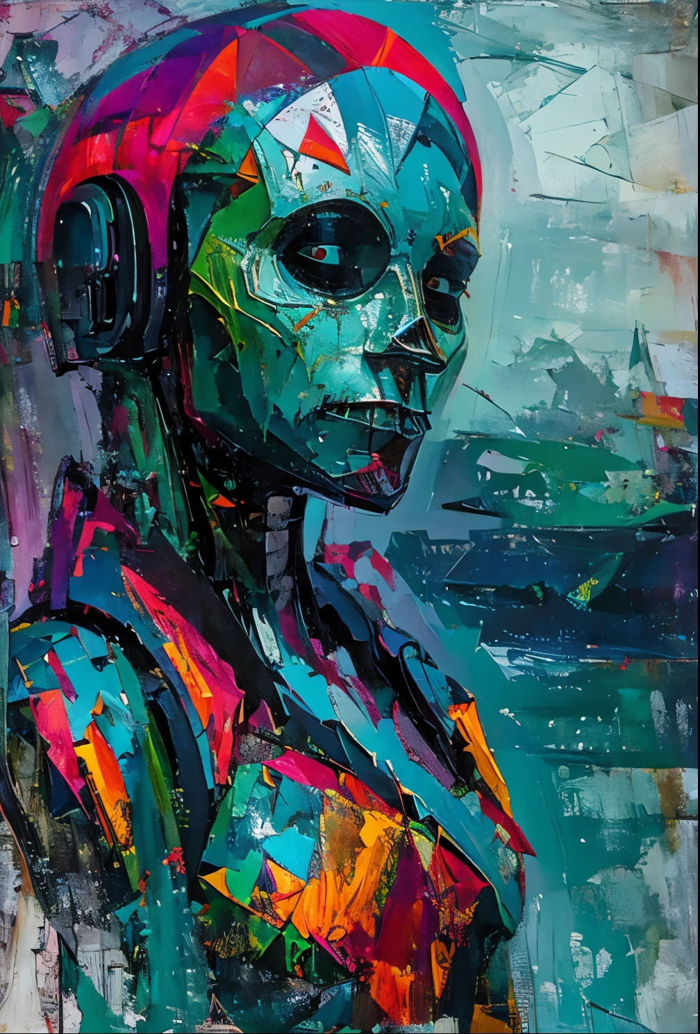 GreenScale : hammerheadshark GlitchArt : abstract, vibrant, animated : solitary melancholic atmosphere --v 5 --stylize 1000