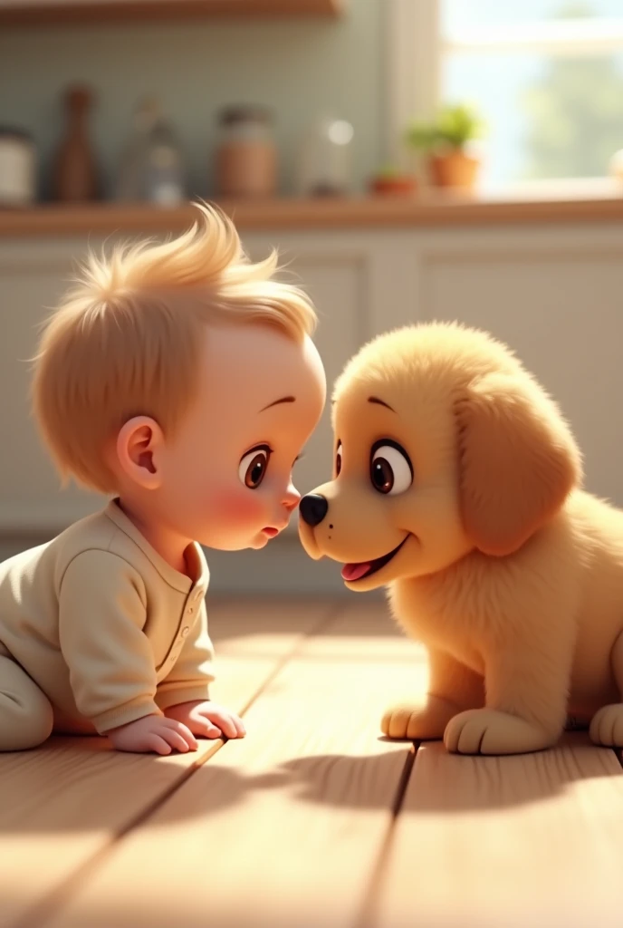 A baby and a pug dog