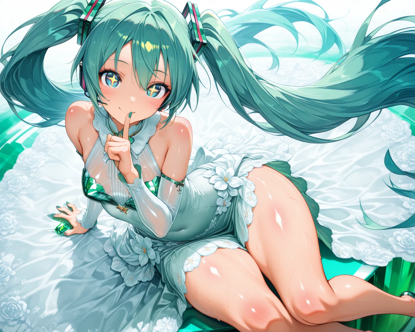 、Kindergarten children、、6 years old、、 of、one person、Hatsune Miku、sit with legs apart、blush、expression of emotionushy white love juice、Drip a large amount of love juice、Completely naked、pussy、nipple、big breasts、pussy、spread your legs、orgasm