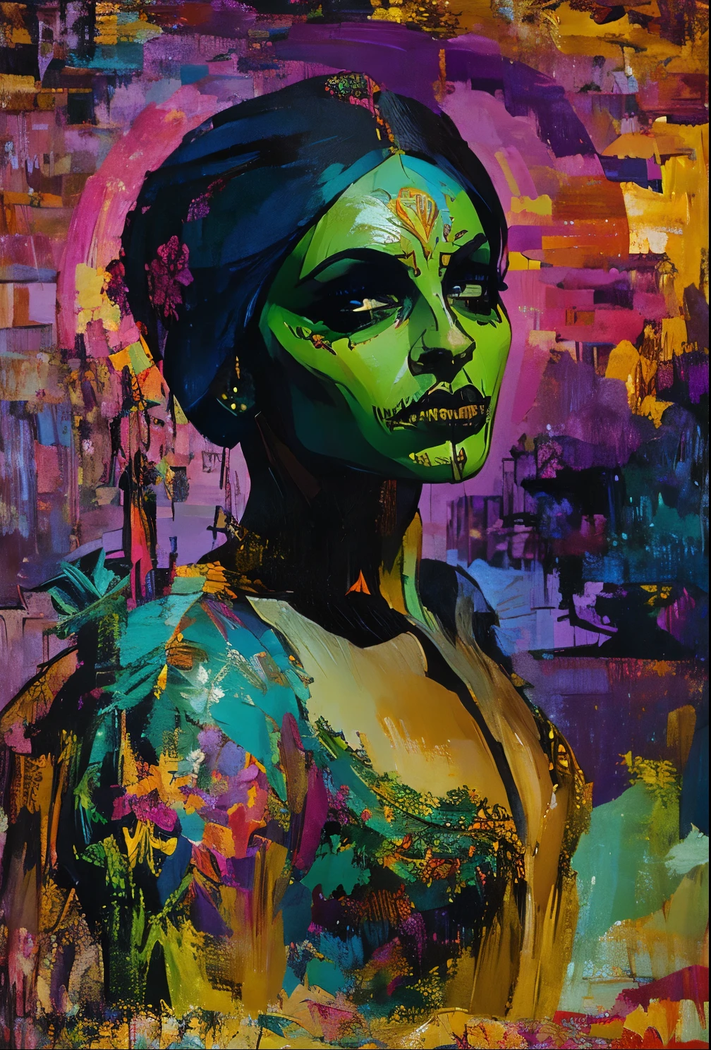 GreenScale : Prince Jasmine GlitchArt : abstract, vibrant, animated : solitary melancholic atmosphere --v 5 --stylize 1000