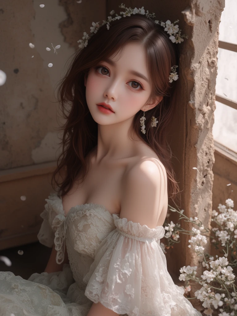 (8K, Highest quality, masterpiece:1.2),(Highest quality:1.0), (Ultra-high resolution:1.0), watercolor, Beautiful woman, shoulder, Hair Ribbon, Agnes Cecil, Half Body Portrait, Very bright and luminous design, pastel colour, (ink:1.3), Autumn Light,