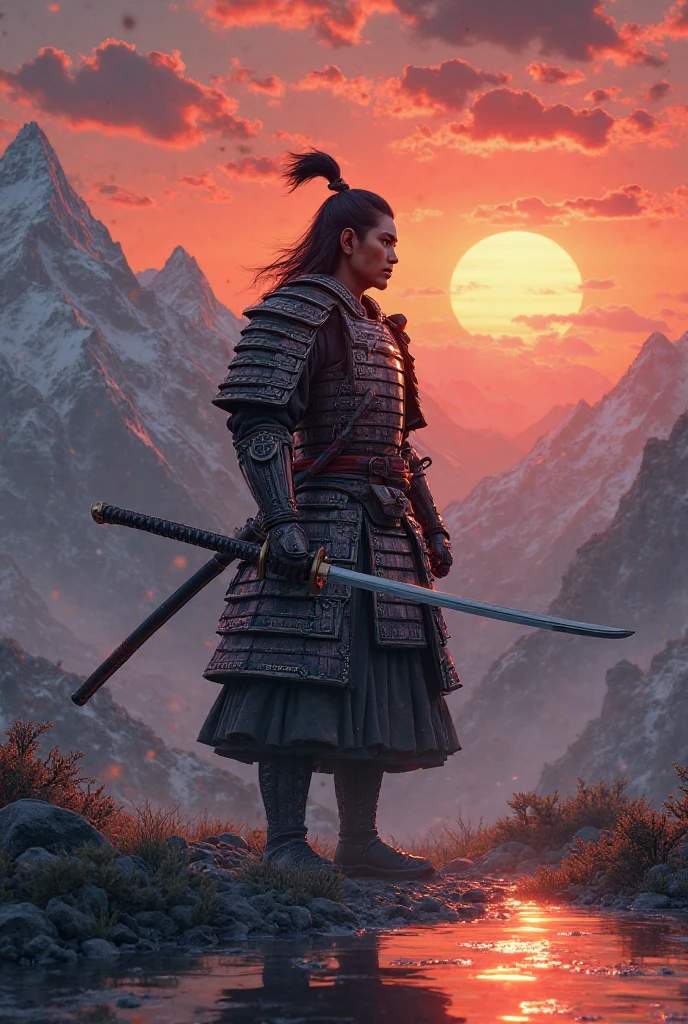 Samurai,sunset, highly detailed,See Berge 