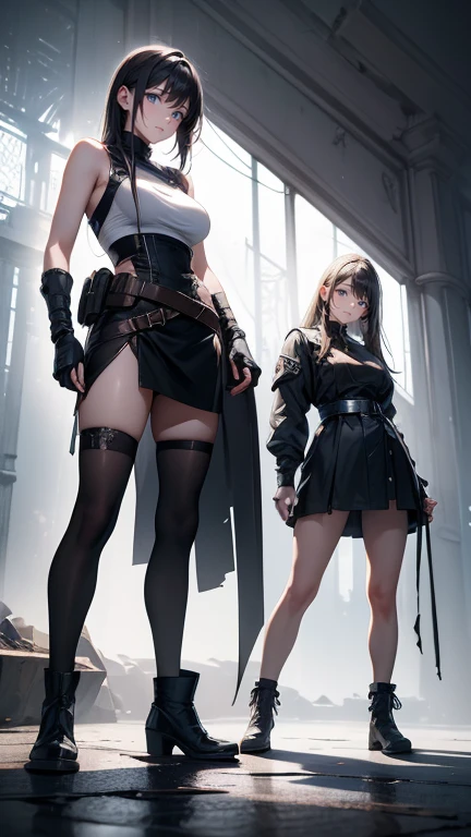 (Full body shot:1.3), Must show your face, anatomy correct, Stocking tights must be worn, The character wears any color of Japanese samurai armor and is armed with a katana ,Complex and diverse campus background,Strangling effect, High-heeled leather shoes, anklet, leg loops, collars, Heavy makeup, A shallow laugh, hyper HD, Ray traching, structurally correct, Award-Awarded, high detal, lightand shade contrast, Face lighting,cinmatic lighting, tmasterpiece, super detailing, high high quality, high detal, best qualityer, 16k