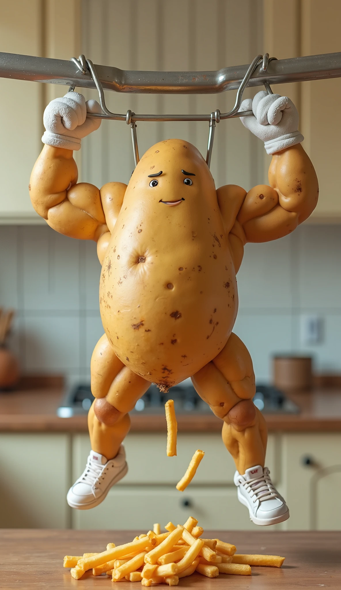(masterpiece, high quality, best resolution), there is a bunny shaped bread, muscular bread rabbit, strong pixar wheat bread warrior, animal - shaped bread, buns, detailed, super realistic food picture, dough sculpture, body builder, 4k
