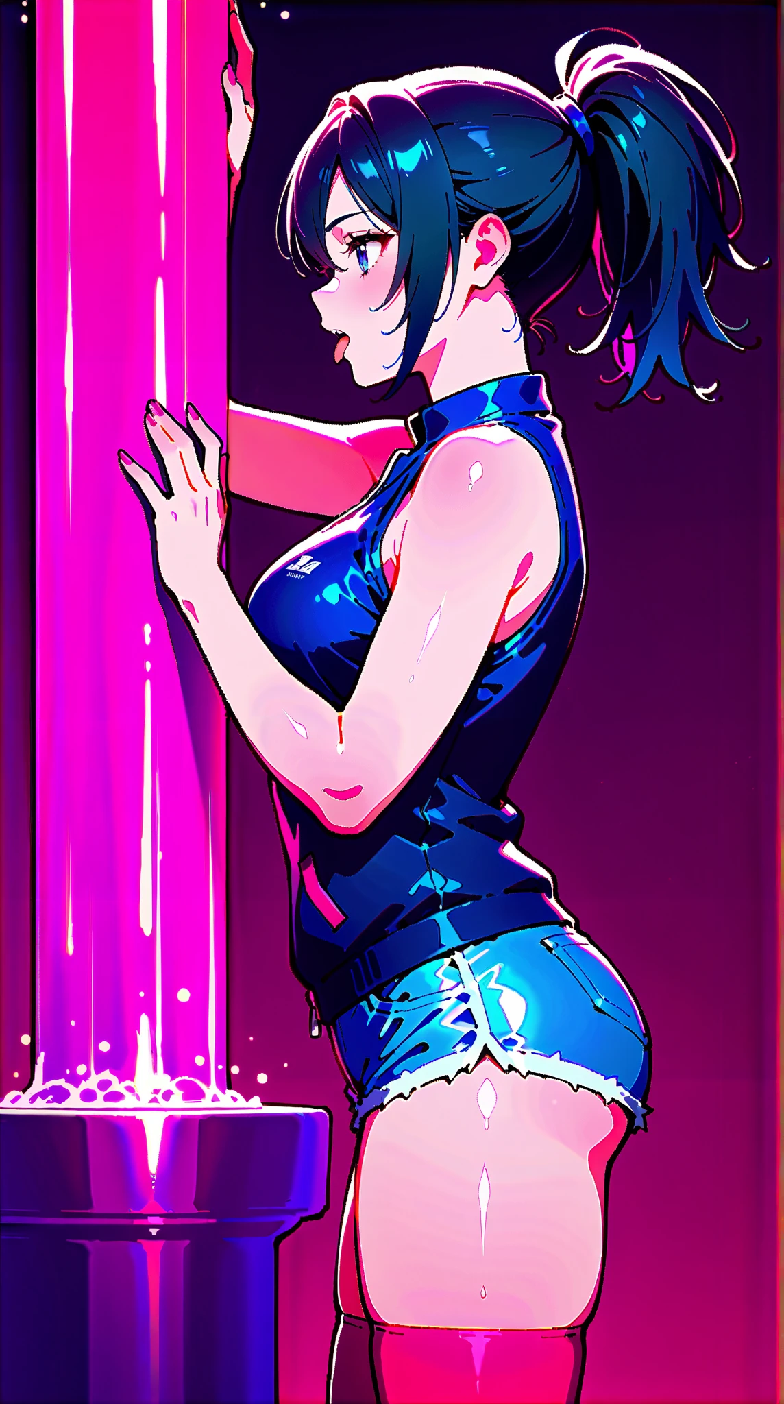 (masterpiece:1.2), hyper detail, best quality, (intricate_details:1.1), beautiful detailed, beautiful pink hair,short cut hair, solo, 1girl,ONE SIDE UP,(Ram),(sweating:1.2),(steam),heavy breathing,steam,blush,(wide-eyed:0.6),open mouth,(from below:1.1),shoulder,((camisole)),cleavage,dark,backlighting, shoulder focus,breasts focus,full body,small breasts,breasts focus, shoulder focus,pov,in bed room,BREAK 1boy,hand job,grab penis,cum,cum on breasts,girl on top