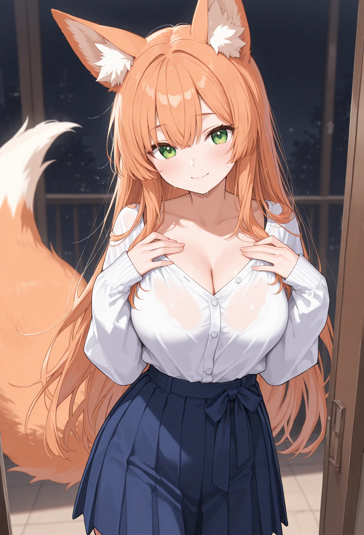 animal earsの綿毛, animal ears, fox ears, fox girl, Fox cola, Golden hair, cola, ((big breasts:1.1)),WHITE TENNIS, white miniskirt,pink panties, big breasts, condescending smile, locker room, Sunset, looking at the viewer,
looking at the viewer, of the highest quality, High resolution, unity wallpaper 8k, perfect lighting