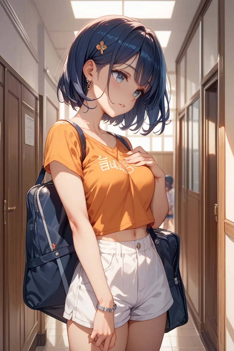blue eyes,Highest quality,High resolution,unity 8k wallpaper,(shape:0.8),(Beautiful and detailed:1.6),Detailed face,Perfect lighting,Detailed CG,(Perfect hands, Perfect Anatomy),Female student,White shirt,(White panties:1.0),Brown Hair,Medium Hair,Cut off,Shirt Tag Pose