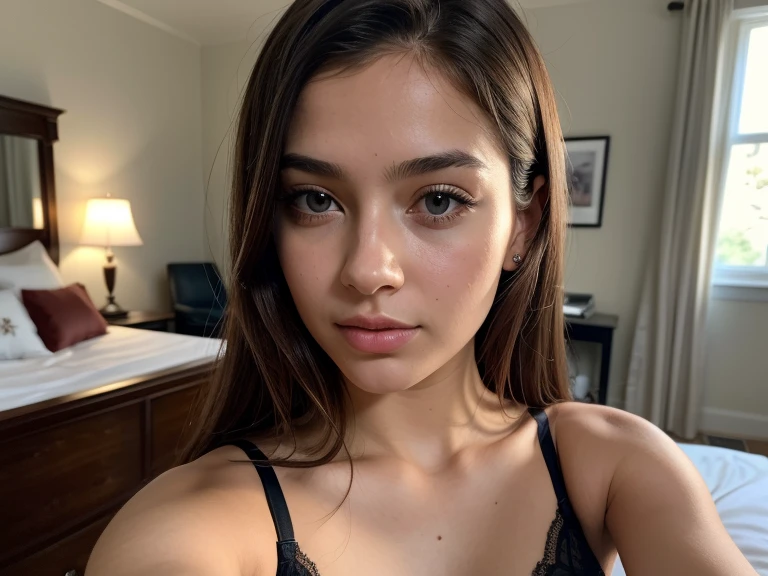 ((best quality)), ((masterpiece)), (detailed), female bedroom selfie, pretty face doing duck lips