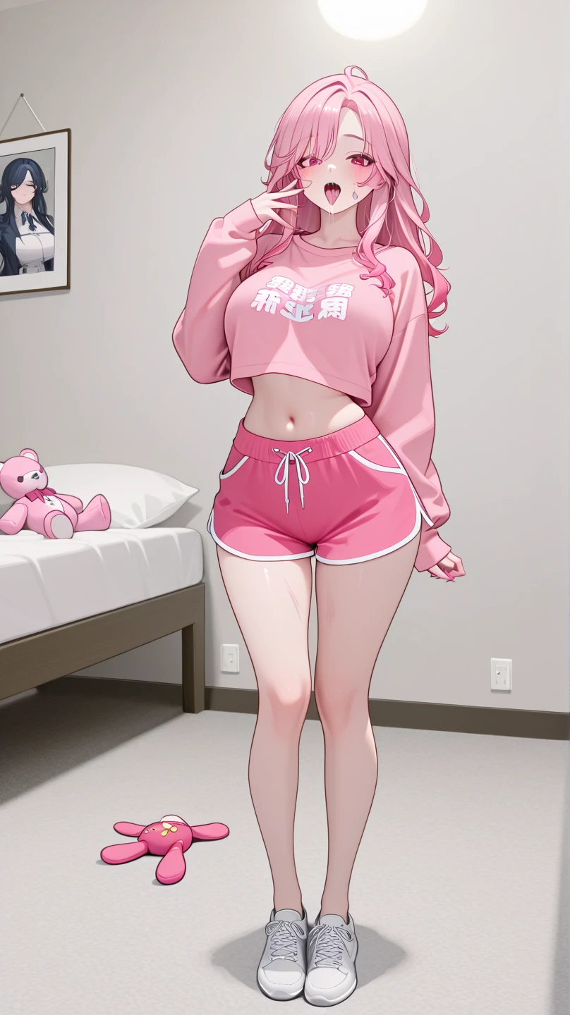 Lift the clothes to reveal underwear panties, shy, big breasts, pink hair, cat ears