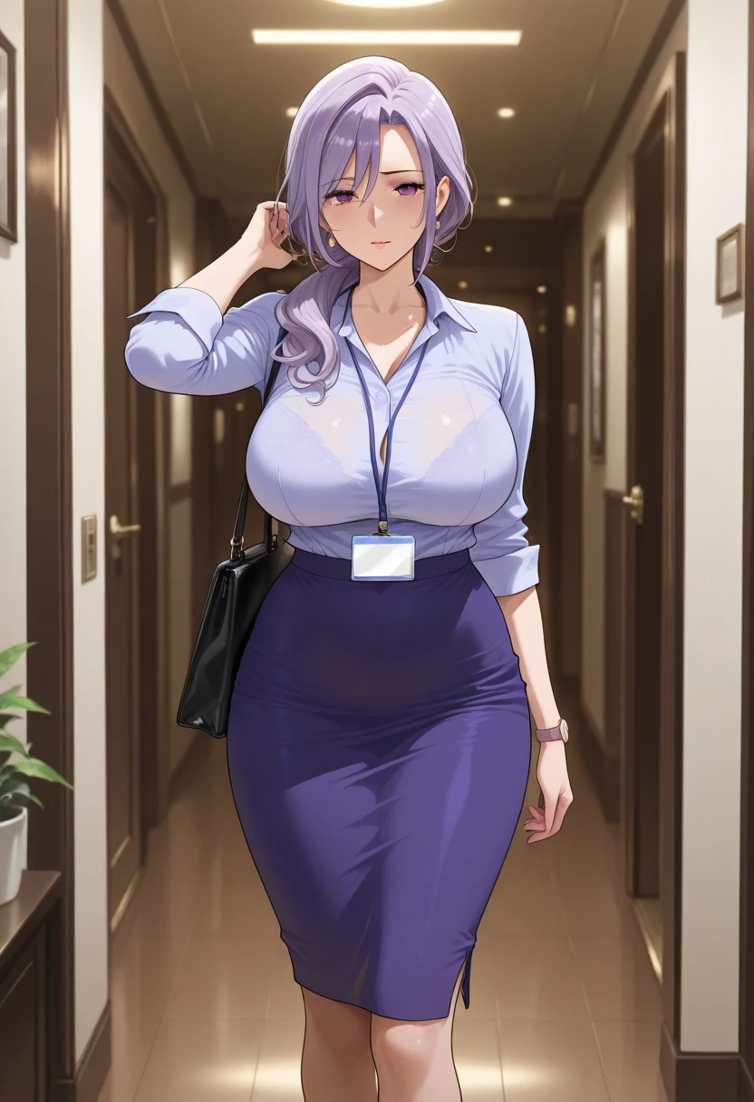 ((masterpiece, best quality, high quality)),1girl, ((uncropped,lower body, hospital)), <lora:Purple Nurse:0.6> (purple_nurse_cst, stethoscope, nurse, nurse cap, purple headwear, purple dress, jewelry), <lora:Yukari Miyajima:0.7> (yukari miyajima, 3dcg_12, 1girl, solo, dark-skinned female, dark skin, huge breasts, short hair, blue hair, green eyes, bangs),