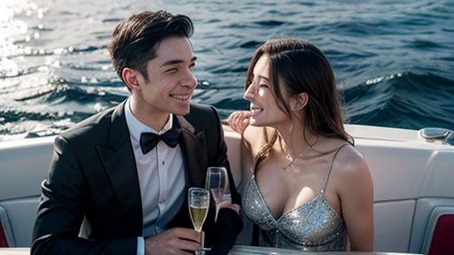 They are enjoying a boat ride on the water with a drink, in a boat, by Emma Andijewska, in a boat on a lake, in the ocean, charli bowater y artgeem, on a yacht at sea, 🤬 🤮 💕 🎀, exclusive, on a super yacht, vacation photo, by Anita Malfatti