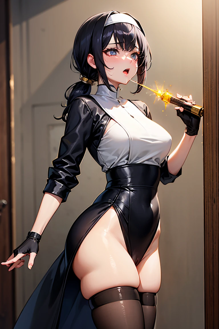 Are you okay、(best illustrations)、8k UHD resolution、intricate details、最high quality、realistic、super detailed、best lighting、best shadow、soft lighting、ultra hd、dungeon、dragon、cave、dungeon、 evil nun、necromancer、night、dark style、Succubus、devil's daughter、Umi Shinonome、bat wings,(((devil's horns)))、((((black round rim glasses))))、(((big breasts)))、(devil's tail)、(red eyes shine:1.6)、masterpiece、beautiful face、Tyndall effect、realistic写真、(high detail skin:1.2)、8KUHD、Digital single-lens reflex camera、high quality、picture、High resolution、 absurd、Ponytail distortion、Optimal ratio of 4 fingers and 1 thumb、1 girl、hair ornaments、真っ赤に輝くgemのネックレス、gem、beautiful expression、body up、big breasts emphasis、tight waist、wide ass、Tyndall effect、Photoreal、(high detail skin:1.2)、