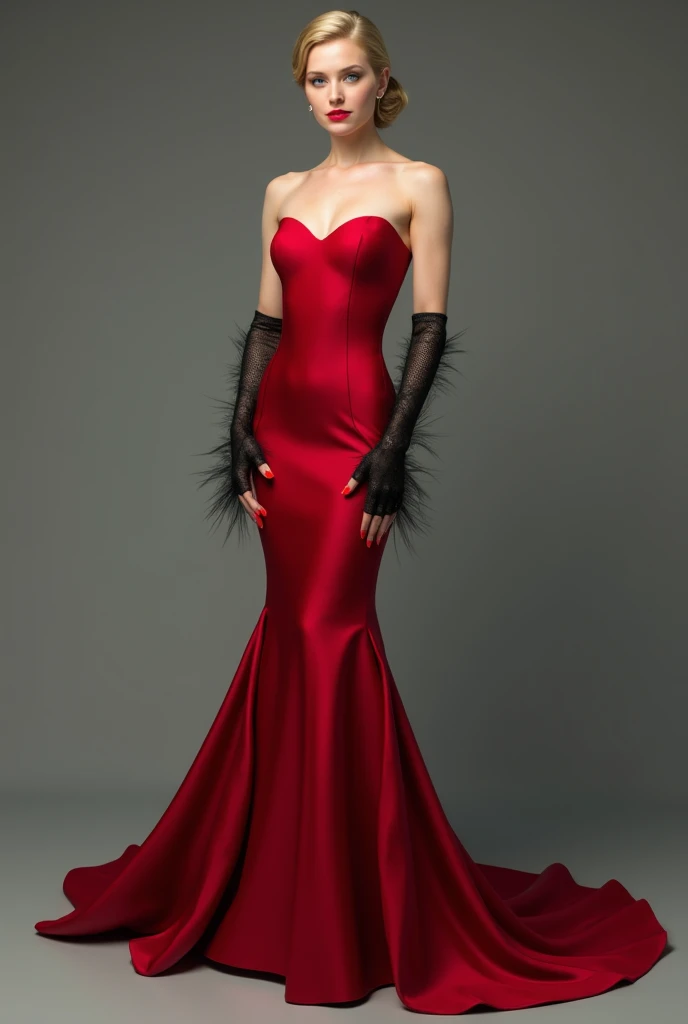 beautiful sexy woman, beautiful avant-garde style, full length , Beautiful red silk clothes , Accessories ,Bag,