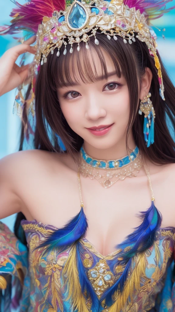（RAW photogr，best qualtiy）， best qualtiy， The is very detailed， tmasterpiece， ultra - detailed， illustratio， one-girl， ssmile（huge booleavage）， dynamic angle， best qualtiy， extremely detailed CG unity 8k wal，电影灯光，Dunhuang style