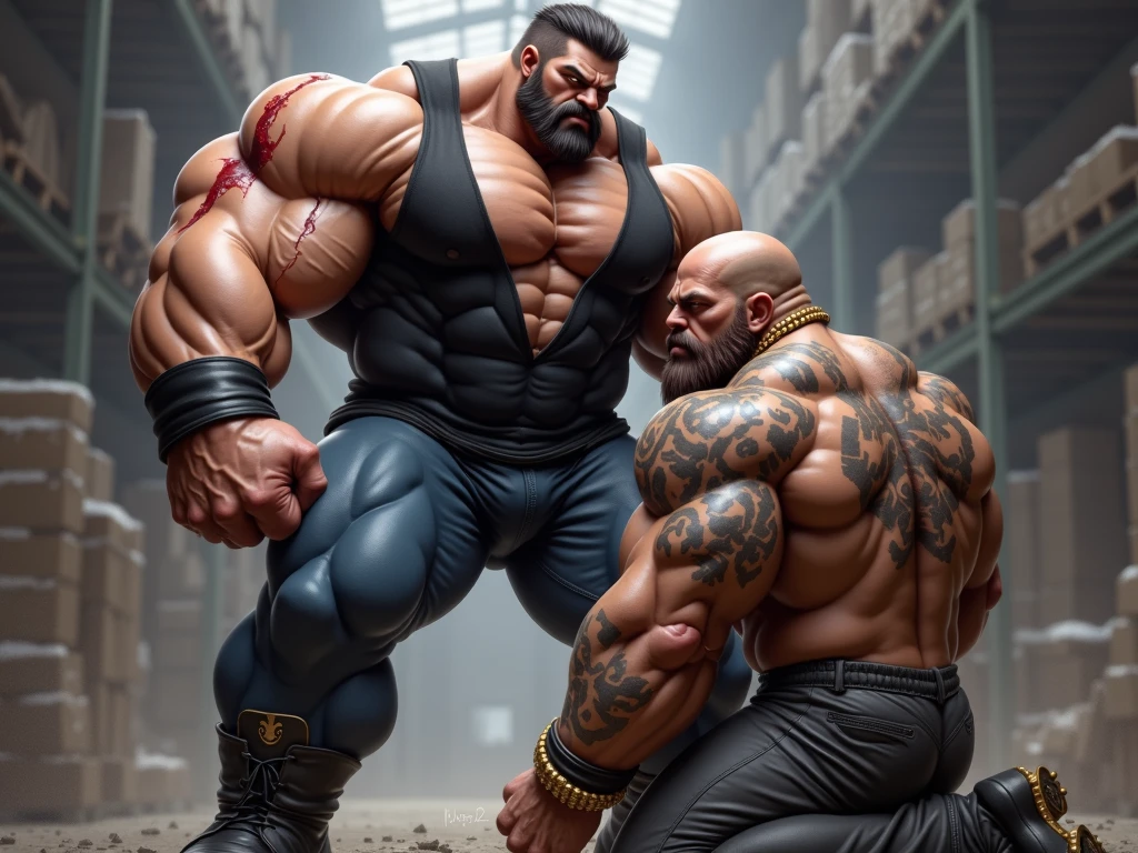 A giant muscular old man, manly, huge ass, growing more and more, torn garments, peito huge ass, brave face, bravo, angry, imposing presence, incredible strength, head looking above, looking at the sky, muscular arms, thick, muscular legs, Robust appearance, immense power, dominant, Unstoppable strength, overwhelming aura, monumental strength, corpo huge ass, muscle definition, crushing musculature, colossal strength, Epic Proportions, invincible titan, Intimidating Enforcer, manly, sexly, manly, black skin, dark olive skin color, blue eyes, nose with pronounced bridge and outward curve that protrudes from the base of the nose, oiled skin, absurdly huge nose, hawk nose, big old man nose, concave nose, well groomed moustache, (80 years old daddy), enormous nose, eagle like nose, veins, sharp well groomed beard
