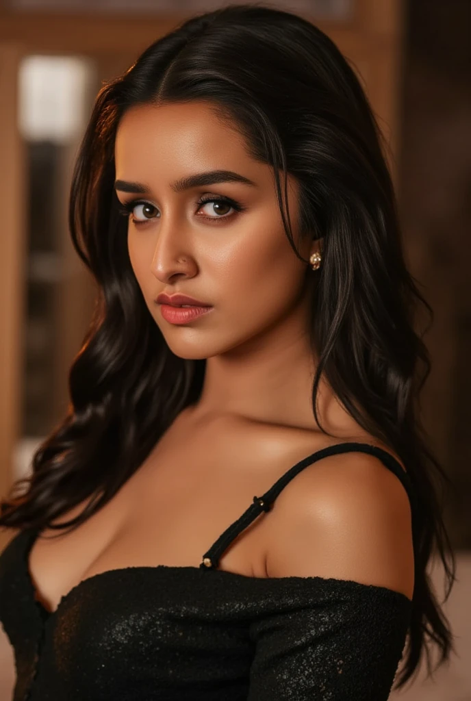 professional portrait, Salma Hayek, black bra, cleavage, studio light, simple black background, eye contact, looking at viewer, masterpiece, best quality, perfect detail, perfect face detail, perfect eye detail, perfect skin detail, depth of field, perfect lighting