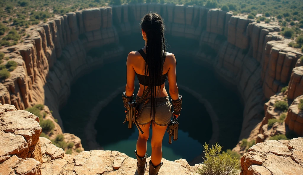 Lara Croft from Tomb Raider, (from behind), artwork in the style of guweiz, cyberpunk anime girl mech, trending on cgstation, guweiz, by Russell Dongjun Lu, digital cyberpunk anime art, ross tran 8 k, guweiz on artstation pixiv, girl in mecha cyber armor