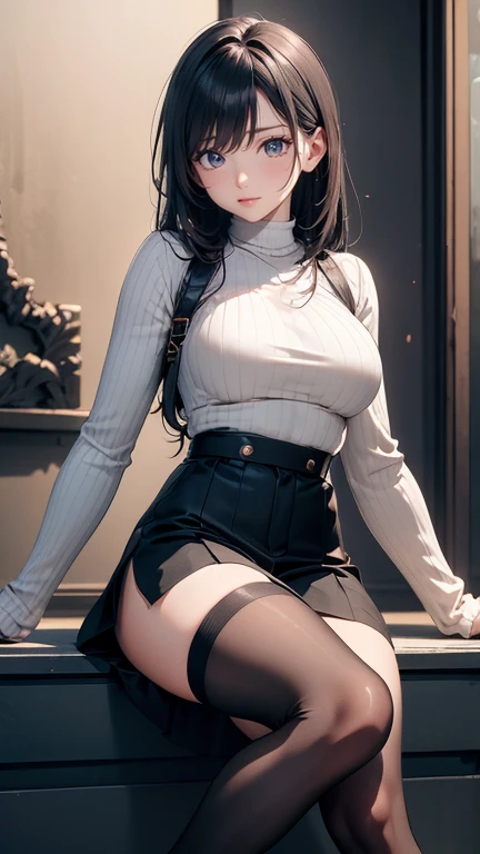 masterpiece, best quality, highres, bbyorf, (yor forger lifting her skirt: 1.3), short hair with long locks, white hairband, red eyes, gold earrings, large breasts, jewelry, off shoulder, red sweater, sweater dress, long sleeves, black pantyhose, crossed arms, serious, outdoors, standing, full body, (upskirt: 1), (white panties: 1), (visible panties: 1), (full body: 1.3), (big boobs: 1), (lifting her skirt: 1), (full body: 1.3)