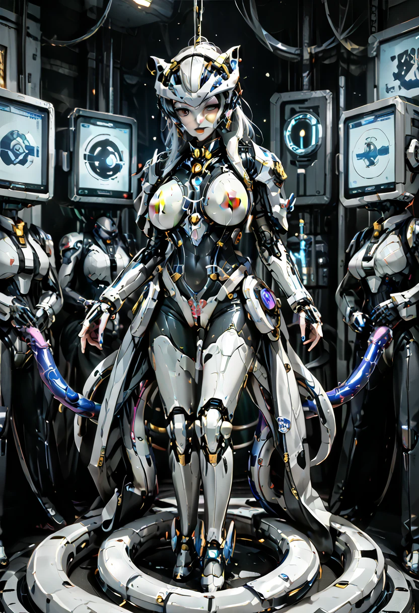 8k, top-quality, (pubic hair beauty)、high resolution, 逼真, real person, ((masterpiece)), ((top-quality)), (The ultra-detail, ((highly contrast)), (a high chroma), (Beautiful detail eyes), ((extremely delicate and beautiful)), (nice hand), ((perfect hand)), (Mechanical cyber city in the background), futuristic cities, 夏天, plein air, ((Girl on a motorcycle)), Long hair, black hair, asymmetrical bangs, beautiful detailed Glass hair, green eyes, large chest, white and gold mechanical suit, ((shiny body)), (very shiny body), Clear, jewelry, ornament detached, a gorgeous, opulent, magnificent, Illumination scattered throughout the body, Illumination brilliance, cyborgs, android, bodysuit, huge tit, open cleavage, beauty legs , Full Body