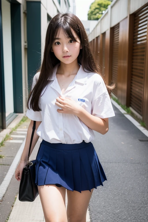 One incredibly cute girl,Super cute 16 year old girl、White skin、(Wearing a sailor uniform)、 Professional Lighting、Tokyo Street,night, Streetscape,City lights,Upper Body,close,smile,, (8k, RAW Photos, highest quality, masterpiece:1.2),(Realistic, photo-Realistic:1.37),Pull up your skirt、Panties are visible、