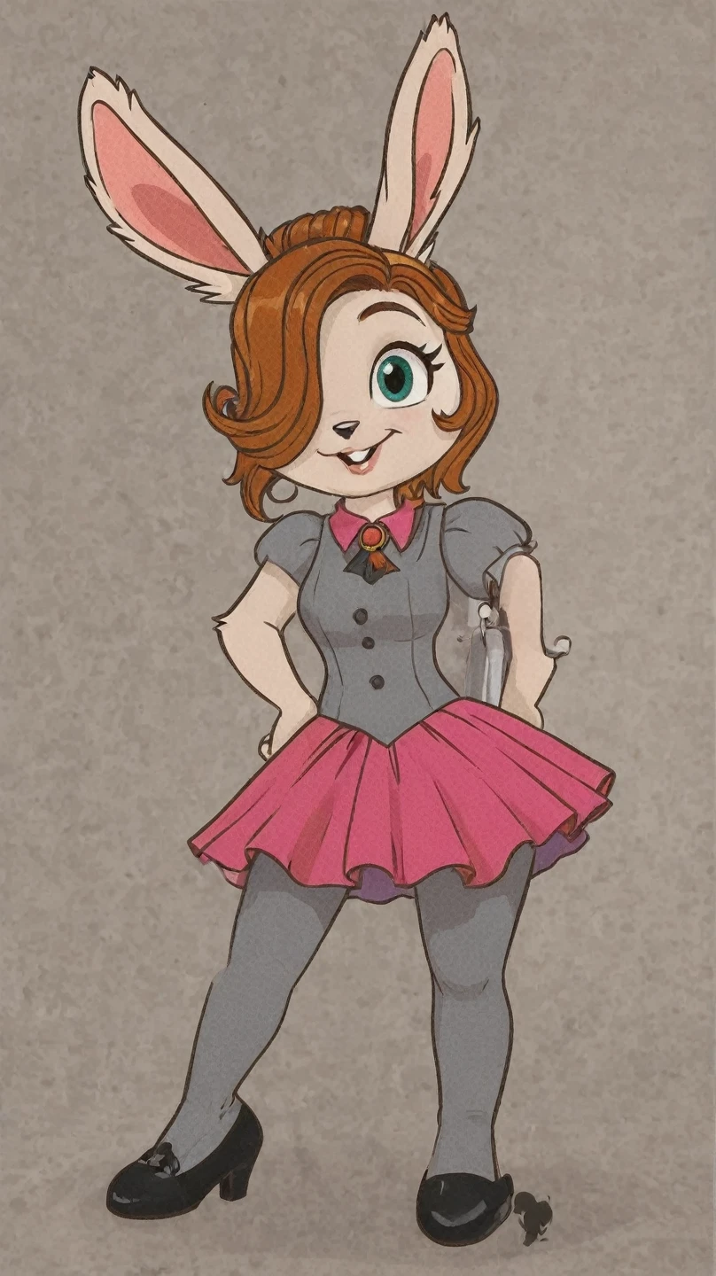Female furry ager fusion of sara the Bunny and fancy nancy and vanellope vonschweetz cartoon style 