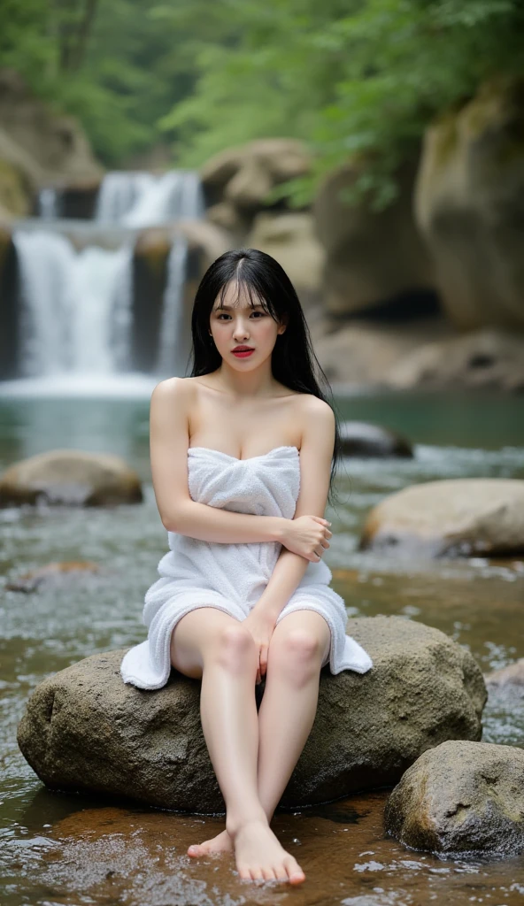 ((nude, big breasts, beautiful breasts, beautiful small nipples, sitting in the rain, 8k quality photo with good details))