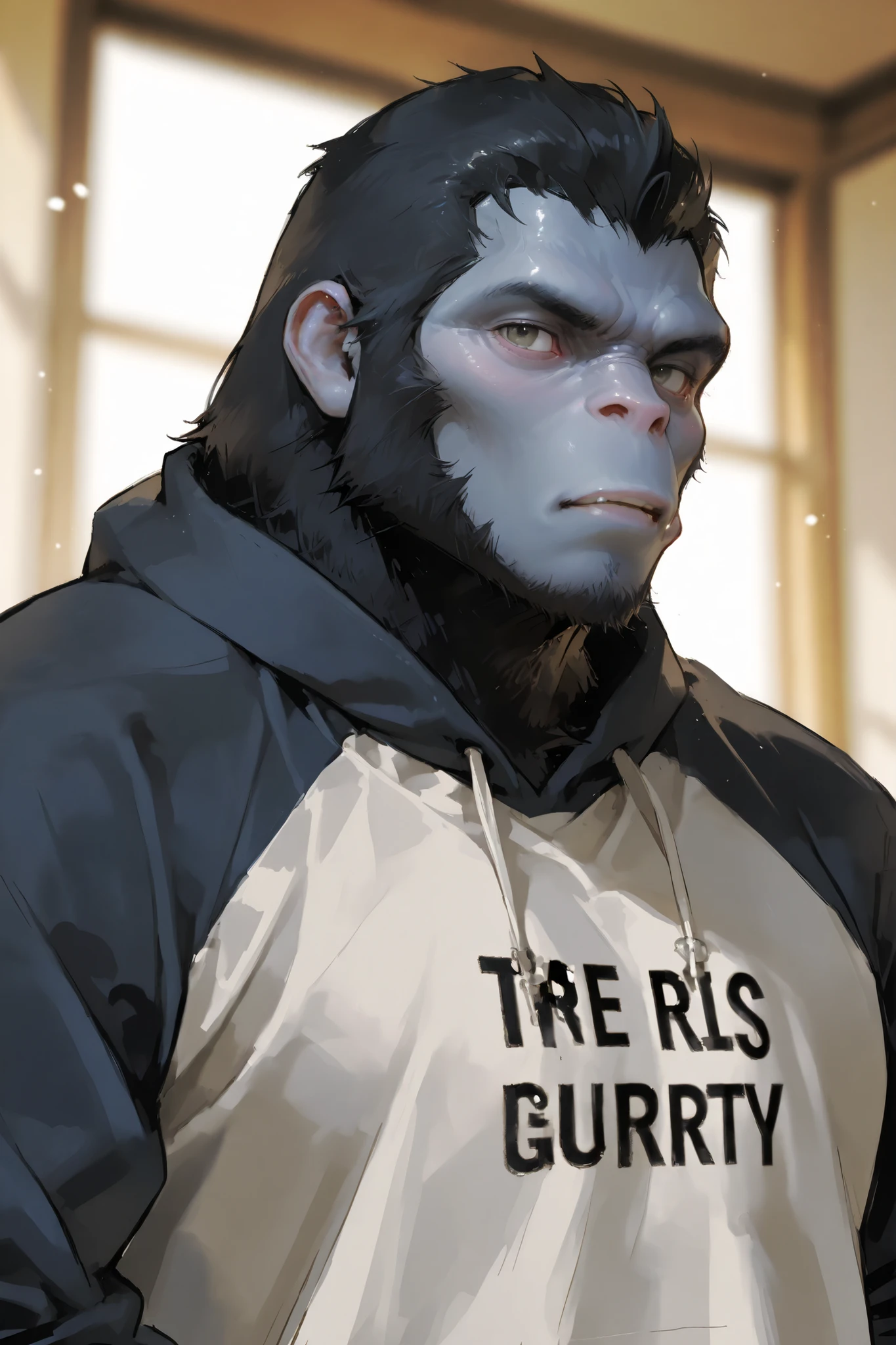 masterpiece、 best quality、Good Quality、 average quality 、 very detailed、 very beautiful、 absurd、 blurry background、 depth of field、 natural light、 soft writing 、Good move 、gorilla、メスgorilla