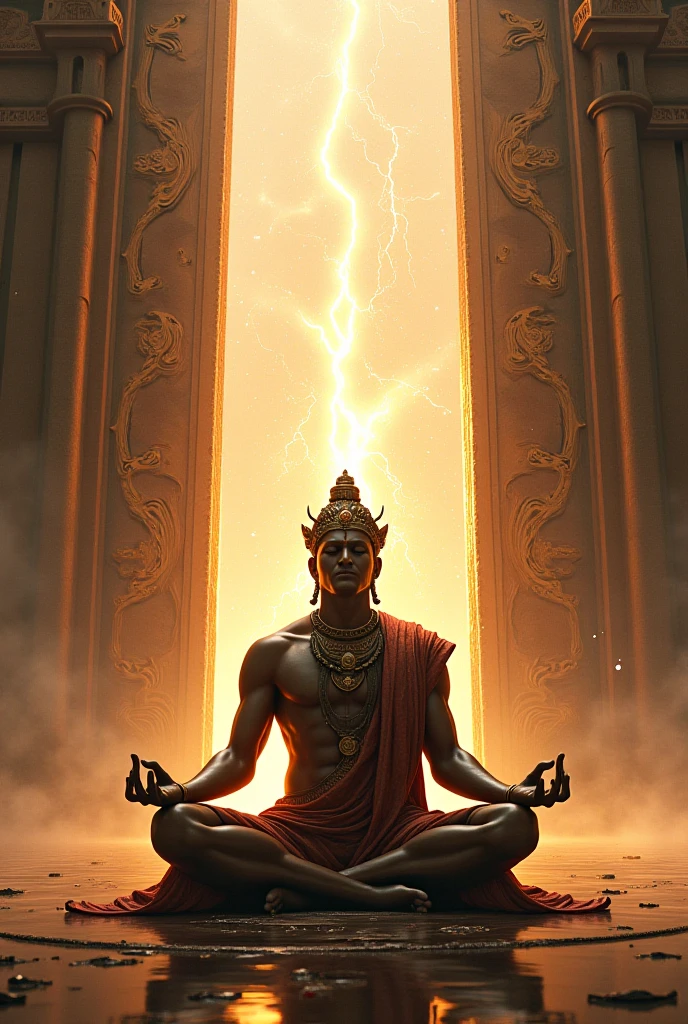 ( perfect anatomy ) a mythical Buddha Statue,, spirtual explosion, power spring, ethereal and divine, photorealistic, 8k, hyper detailed, dramatic lighting, vibrant colors, surreal and abstract, surreal holographic effects, dynamic movement, In a mountain, radiation
