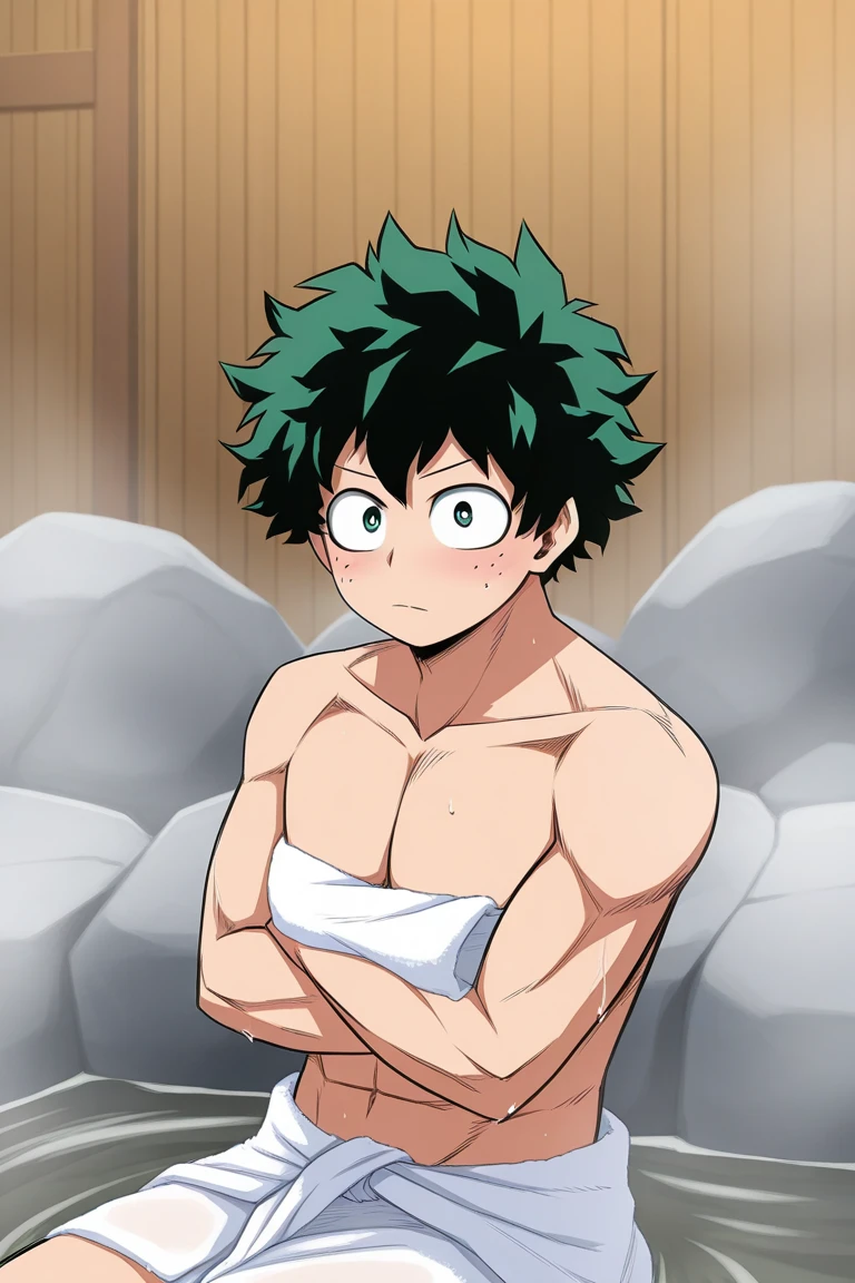 (masterpiece, best quality:1.2), solo, male focus, 1boy, midoriya izuku, short green hair, green eyes, no shirt, no pants, wearing green boxer briefs, teenager, toned slender body, domed helmet with transparent visor over eyes, mind control device, blank expression, mouth hanging open staring straight forwars, relaxed body posture, sitting in chair, anime style, my hero academia style