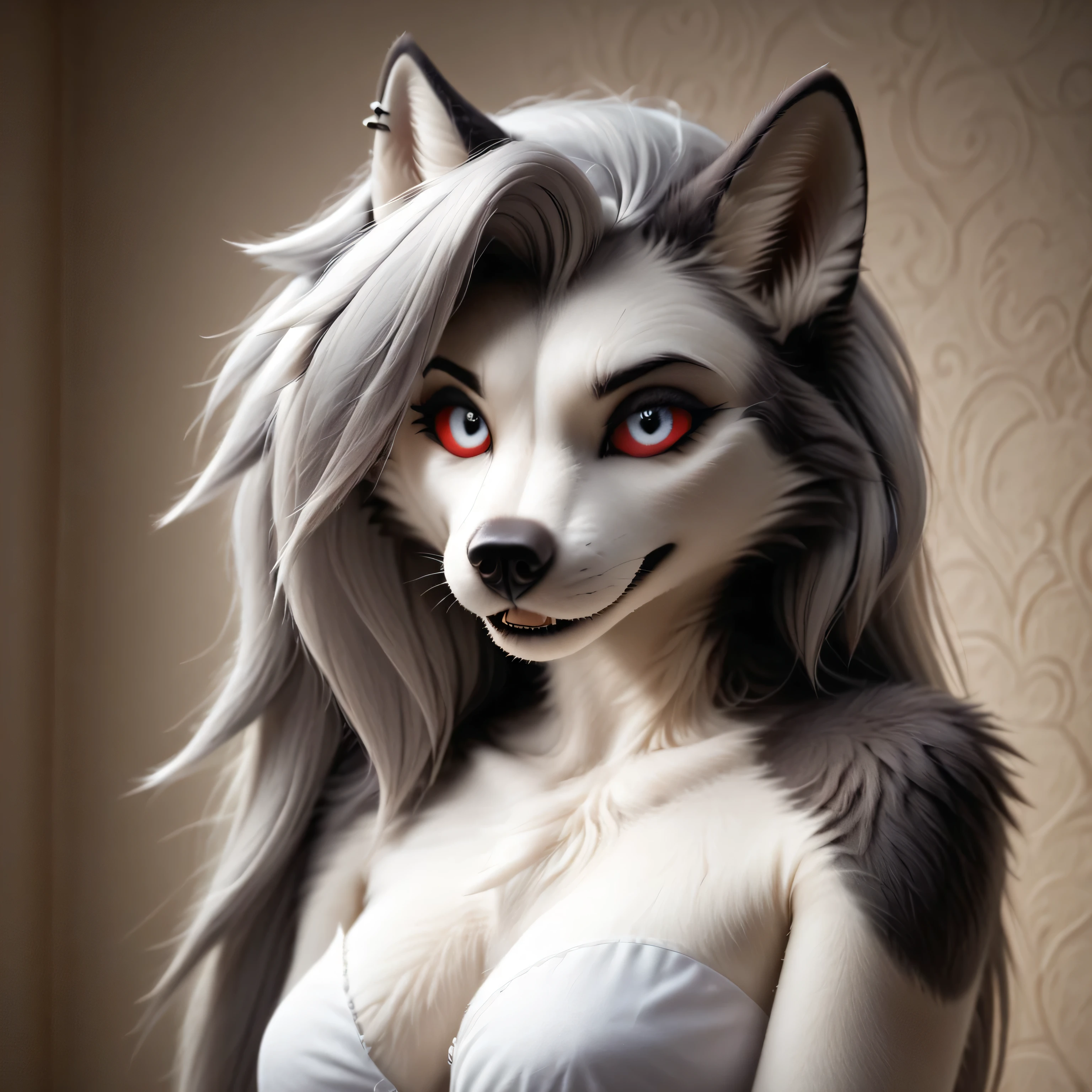 1girl,solo, Loona, furry, official art, unity 8k wallpaper, ultra detailed, beautiful and aesthetic, beautiful, masterpiece, best quality, stargate start room.