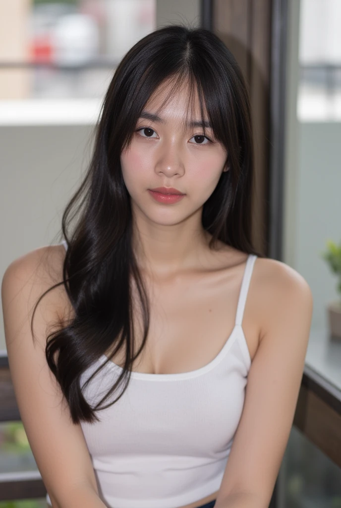 Korean cute girl 10 years old beautiful smile only face chabi cheeks vampire teeth high detailed extremely detailed realistic dimple face, photo just like simple passport size professional photography