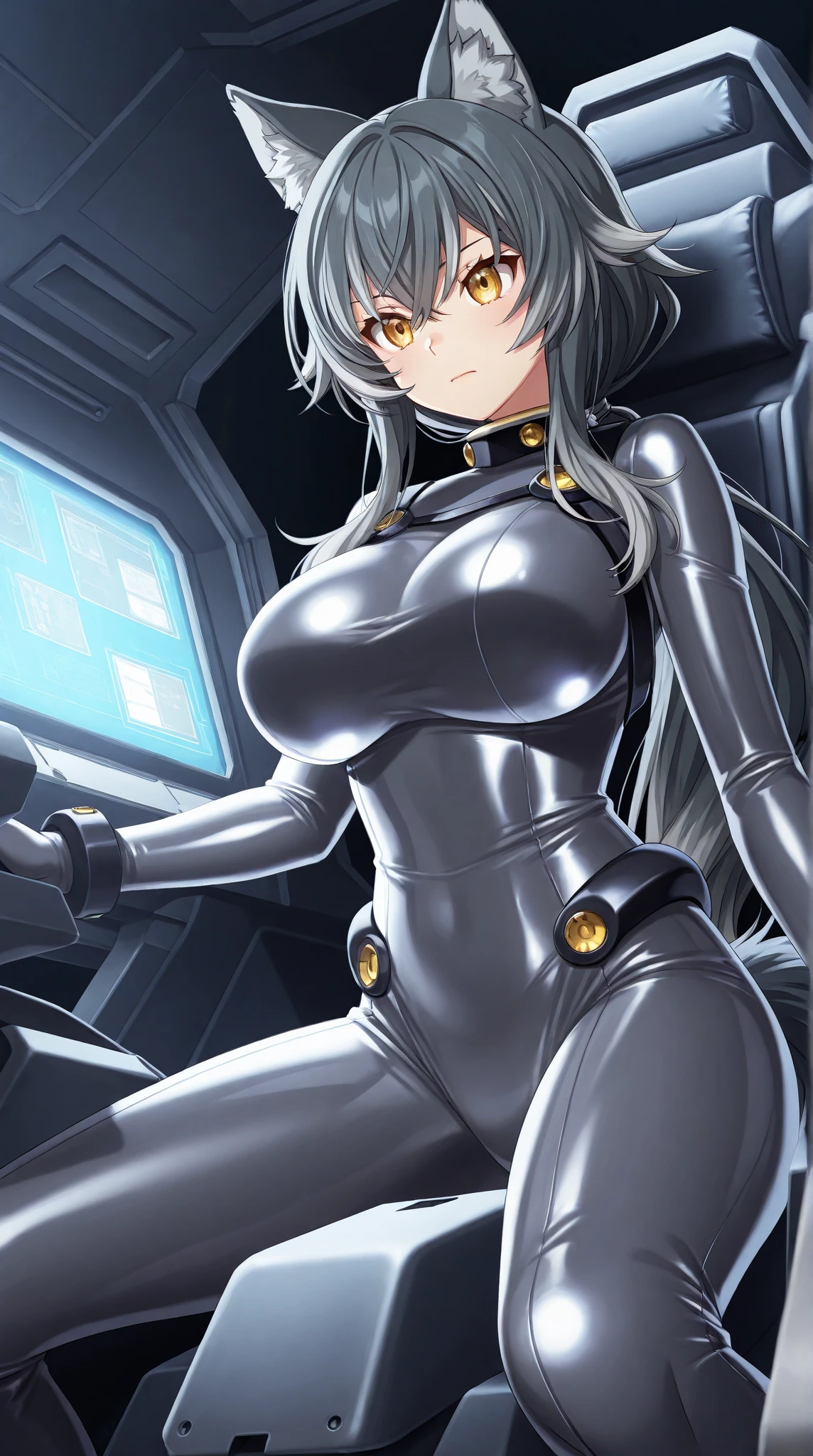 (((best quality))), (((masterpiece))), (((detailed))),
(MoriYuki), ((Space Battleship Yamato))
solo, closed mouth, light smile,
blonde hair, long hair, (brown eyes), (best quality eyes), (detailed face),
(MoriBodysuit), ((yellow bodysuit)), belt,
standing, looking at the viewer,
science fiction, cockpit, starry sky, ((big breasts)), (thighs), (look at the camera), ((cyber pank)), smooth surface