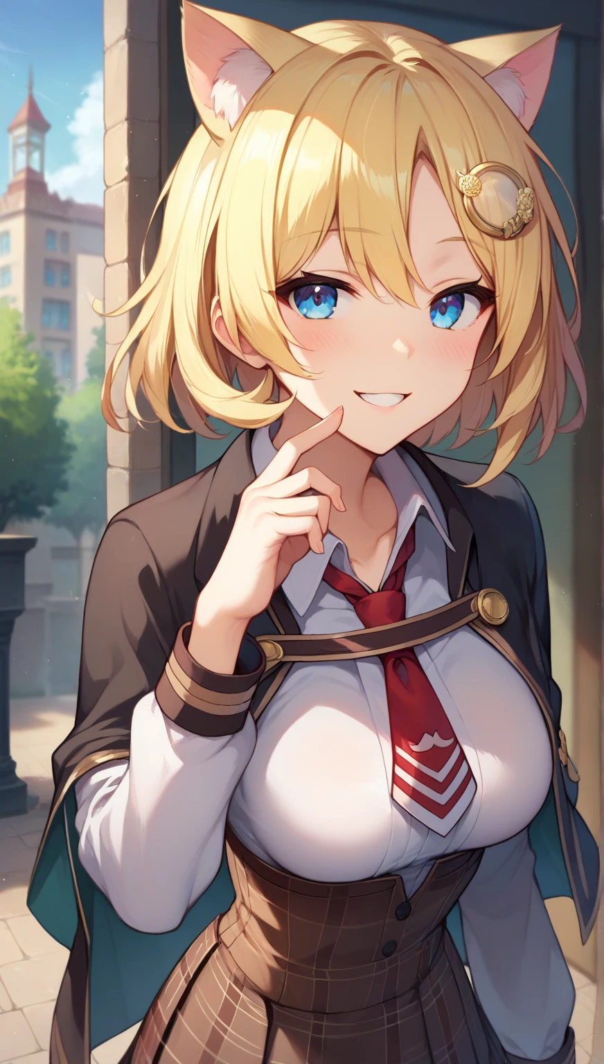 (masterpiece:1.2), (highest quality:1.2), perfect eyes, perfect face, perfect lighting, sunlight, outdoor, desert, 1 boy,blonde red eye, ((((((hair over one eye)))))), Braid Styles, spiked hair, blunt bangs, bob hair, single braid, a braid, Ahoge, cute eyes, reverse bunny, cute eyes, closed mouth, (From above), From the side, ((smile)), spoken heart, big breasts, wariza