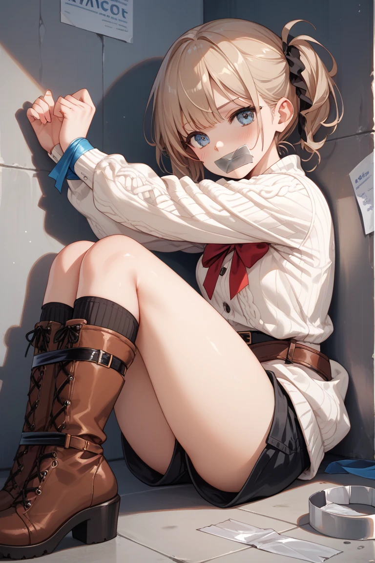 BREAK Perfect Anatomy、Highest quality、(cute:1.1)、(cute)、(High resolution:1.2)、Unbelievably absurd:1.3、Incredible illustrations、(cuteイラスト:1.2)、nsfw,(Beautiful background、Late Night、Bedroom、Red Curtain)、1gial(Blonde hair and blue eyes、Wavy Hair(child,(a girl, dwarf, height 1.3meters, 30kg),,10-year-old,flat chest)(school uniform,White Silk Sexy Lingerie、garter belt)(、)( Sex preparation:1.2),pussy juice:1.2,Preparing ,,shackles,restrained、chain、gagged) Against the wall、Hands above head,rape(cinematic angle)