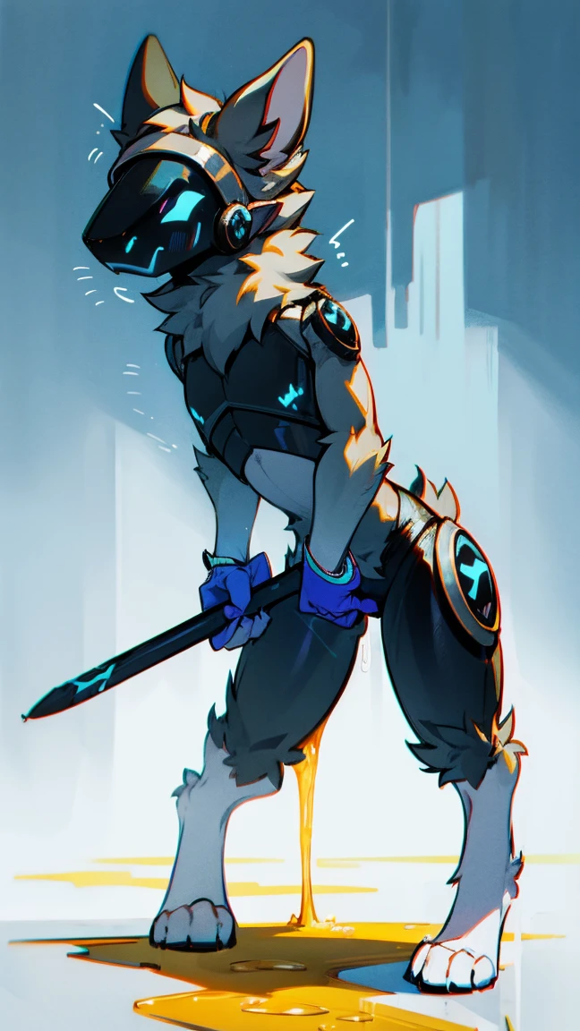 score_9, score_8_up, score_7_up, score_6_up, score_5_up, score_4_up, score_9, score_9, (nsfw), femboy protogen, protogen face, fit girly try body, perfect anatomy, closed eyes, smiling, wearing a black tactical crop top, wearing a black tactical belt, black camo thigh highs, black scarf covering neck, holding a long rifle, in a futuristic city, nighttime, dark, high detail fur, 