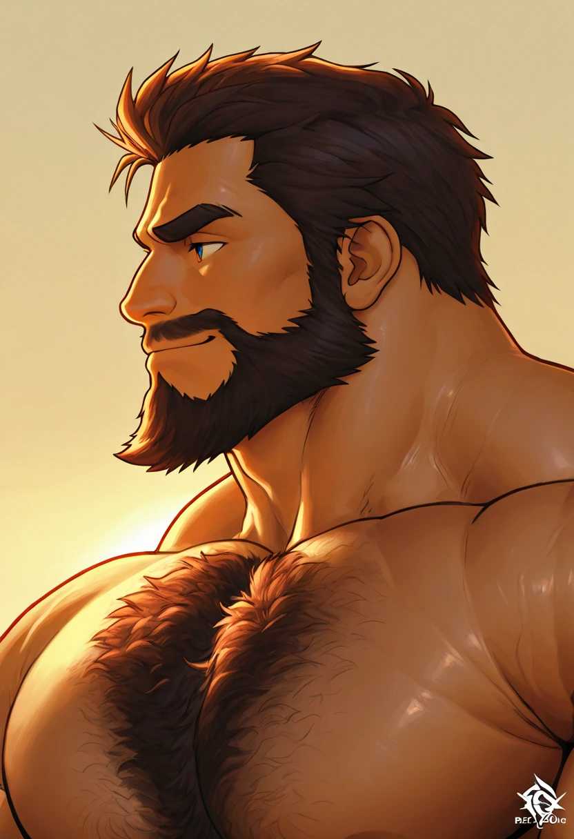 A muscular man showing off his hairy abs and extremely bushy hairy pits.