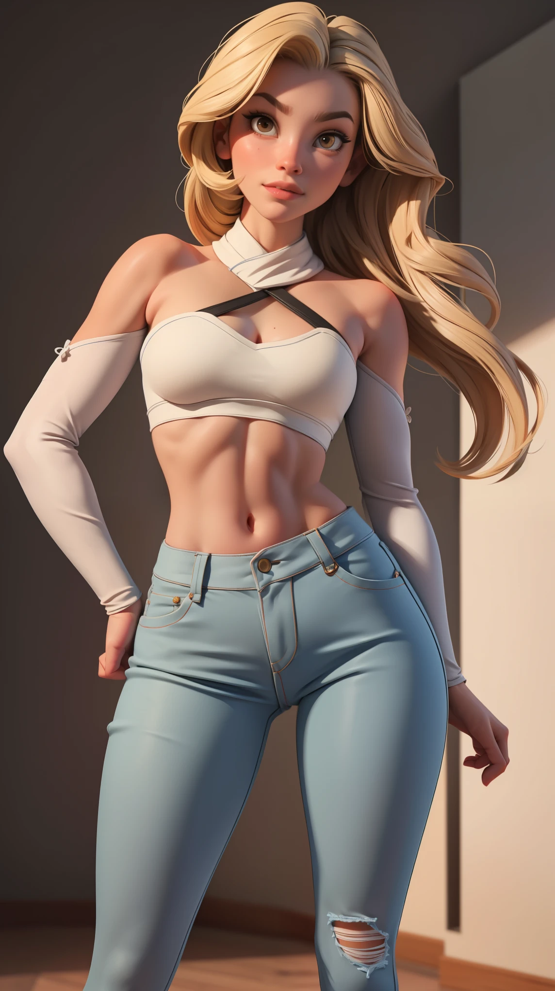 Lumine in very tight jeans, and her african american muscular boyfriend next to her