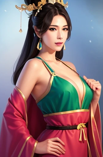 Chinese transparent silk dress, hair adornments, necklace, jewelry, Long hair, Earrings, Chinese clothes, Big boobs, gbaportrait