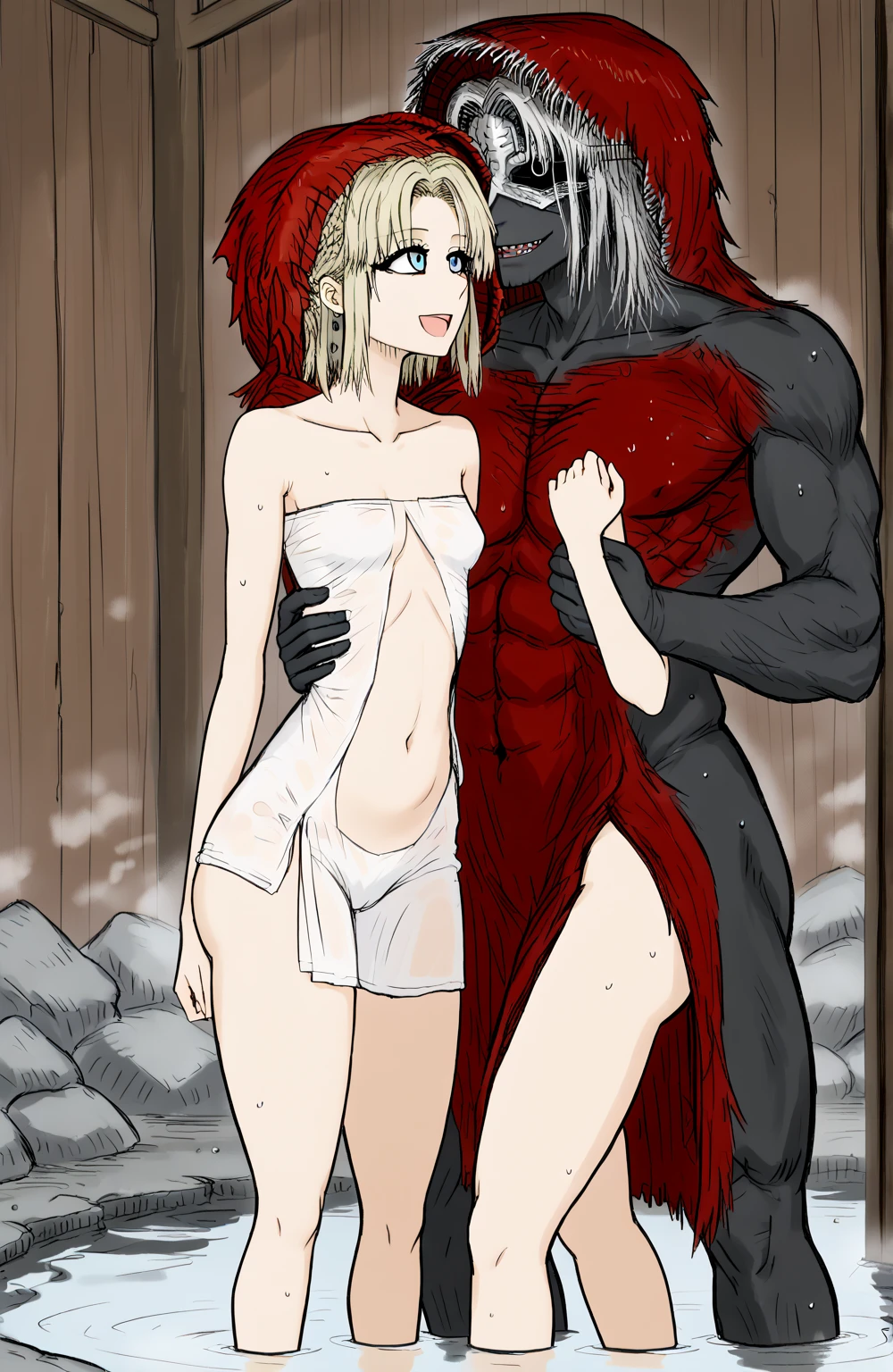Illustration of a monster and a human girl having sex, completely naked