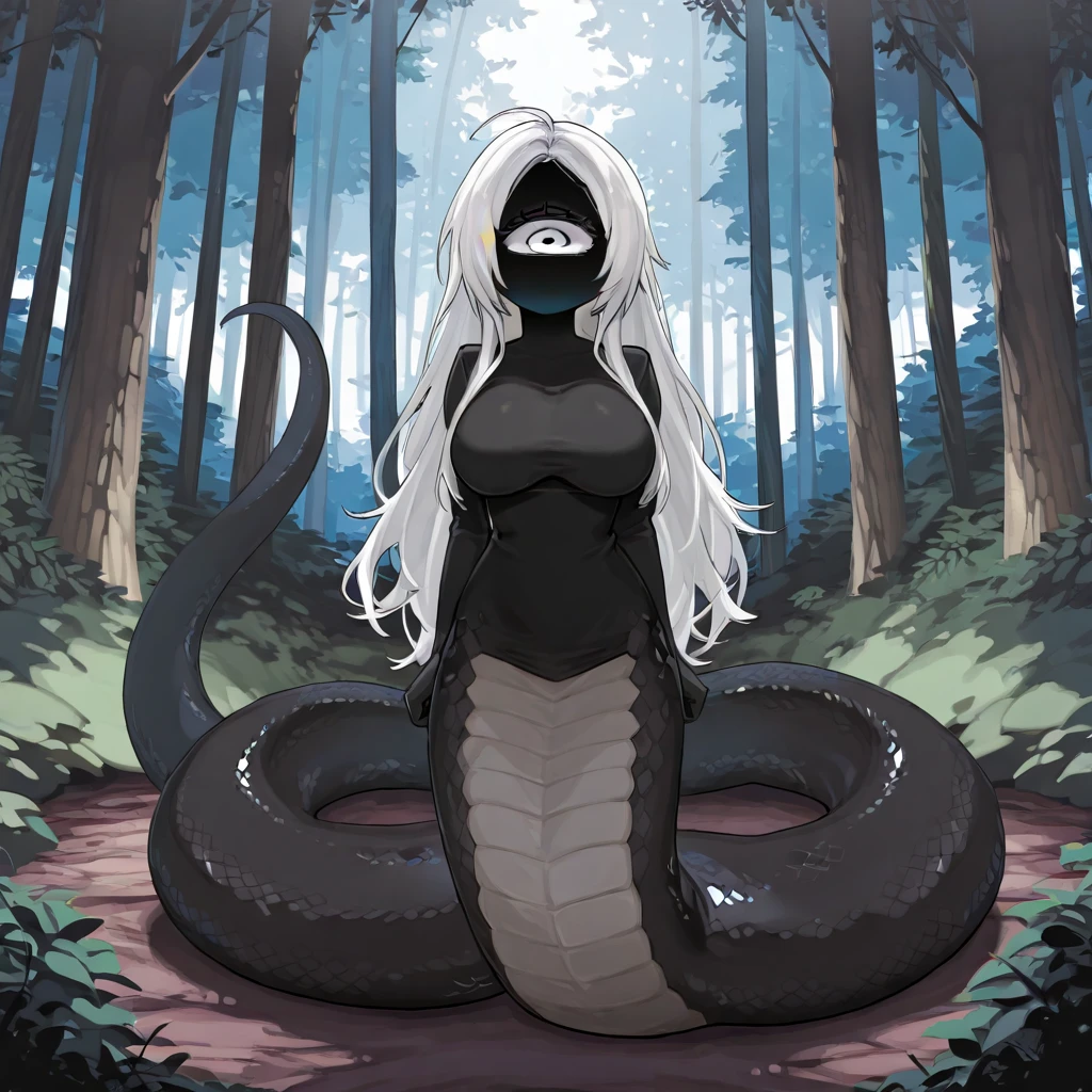 (highres,ultra-detailed)(portrait,anime),(dark,gothic) boy with (long, flowing) (black hair) and (pointy, realistic) (red eyes). He has a (sleek, shiny) (black tail) that resembles a (dangerous, alluring) (snake). The boy has (pale, porcelain-like) (dark skin) that contrasts beautifully against his dark features. He wears (elegant, gothic) attire that matches his overall aesthetic. The (mysterious, enchanting) lamia coils around him, protecting him with her (scales, serpentine form). The scene is set in a (haunting, moonlit) forest, with (twisted, gnarled) trees and (mysterious, ethereal) fog. The lighting is (dramatic, shadowy), casting intriguing shadows on the boy's face. The color palette is (dominated by deep, rich) shades of red, black, and purple, creating a (sinister, captivating) atmosphere.