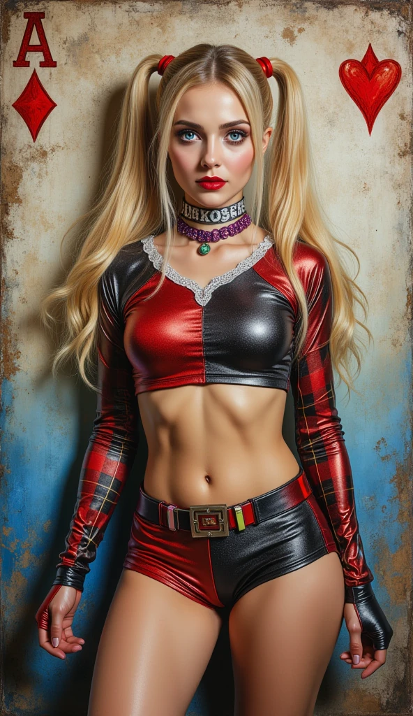 ((RAW, analog style)), ((Close Full Body)) shot of <lora:anyaTaylorJoy_anyaTaylorJoy:1> as harley quinn Standing in the streets, masterpiece, best quality, abs, standing, perfect body, 1girl, sexy, sexy pose, mature face, realistic, true light, colourful, foreshortening, extremely detailed 8K, smooth, high resolution, ultra quality, highly detail eyes, highly detail mouth, highly detailed face, perfect eyes, both eyes are the same, glare, Iridescent, Global illumination, real hair movement, realistic light, realistic shadow, real face, hd, 2k, 4k, 8k, 16k, photorealistic, full body portrait, from head to toe, clown makeup, face paint, boots, fishnet stockings, long legs