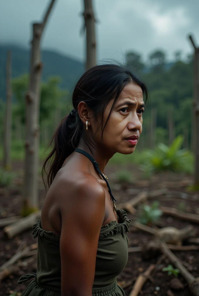 A frightened Guarani Indian woman