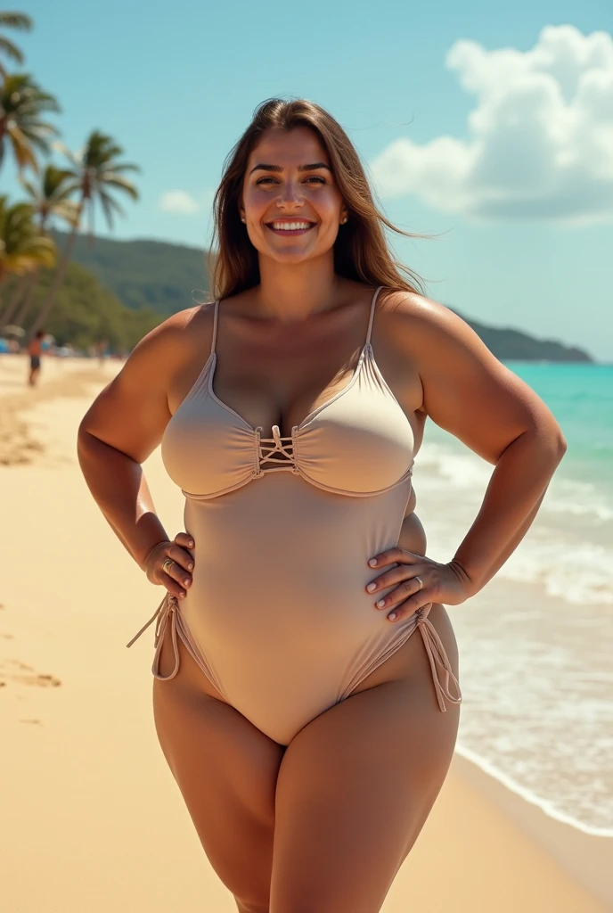 Woman with a large rear end in a swimsuit